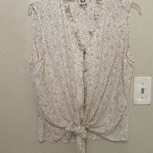 Anne Klein Beige Floral Button-Down Blouse